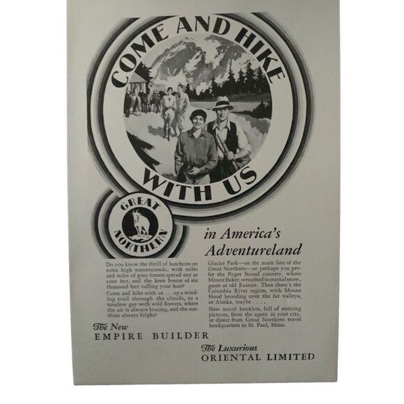 Vintage 1930 Great Northern Rail Come and Hike With Us Ad Advertisement - Picture 2 of 4